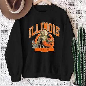Illinois Fighting Illini Graphic Design Sweater, Crewneck Black Sweatshirt